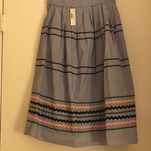 JCrew Blue RickRack Ribbon Detail Skirt NWT Small.  Pockets.